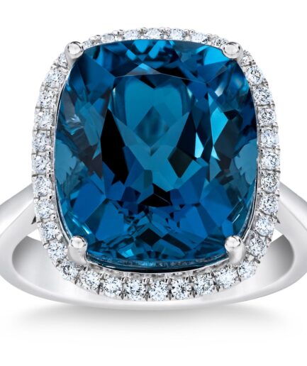 London Blue Topaz and Diamond 14kt White Gold Ring