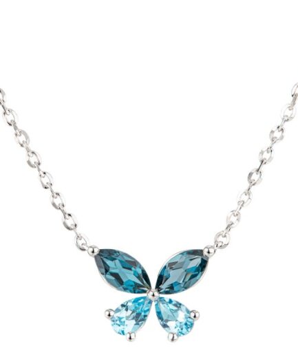 London Blue and Swiss Blue Topaz 14kt White Gold Butterfly Necklace