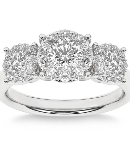 Round Brilliant 1.50 ctw VS2 Clarity, I Color Diamond Platinum Three Stone Halo Ring