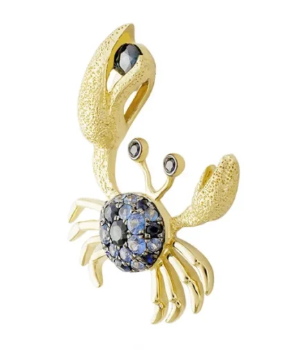 Honolulu Jewelry Blue Sapphire 14kt Yellow Gold Crab Pendant