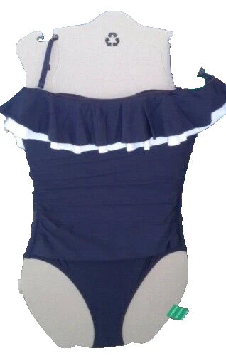 DKNY LADIES ONE PIECE SWIMSUIT TUMMY CONTROL UPF 40+ NAVY SWIMWEAR SIZE UK 12